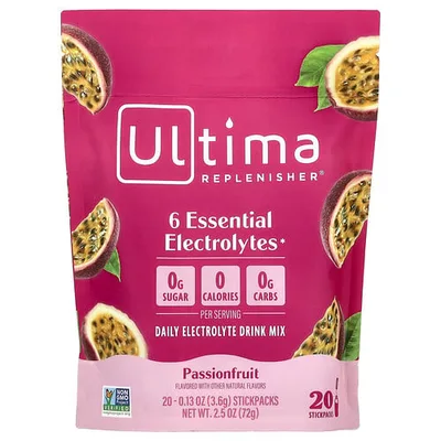 Ultima Replenisher, 6 electrolitos esenciales, Mezcla para preparar bebidas con electrolitos diarios, Limonada, 20 sobrecitos, 3.6 g (0,13 oz) cada uno